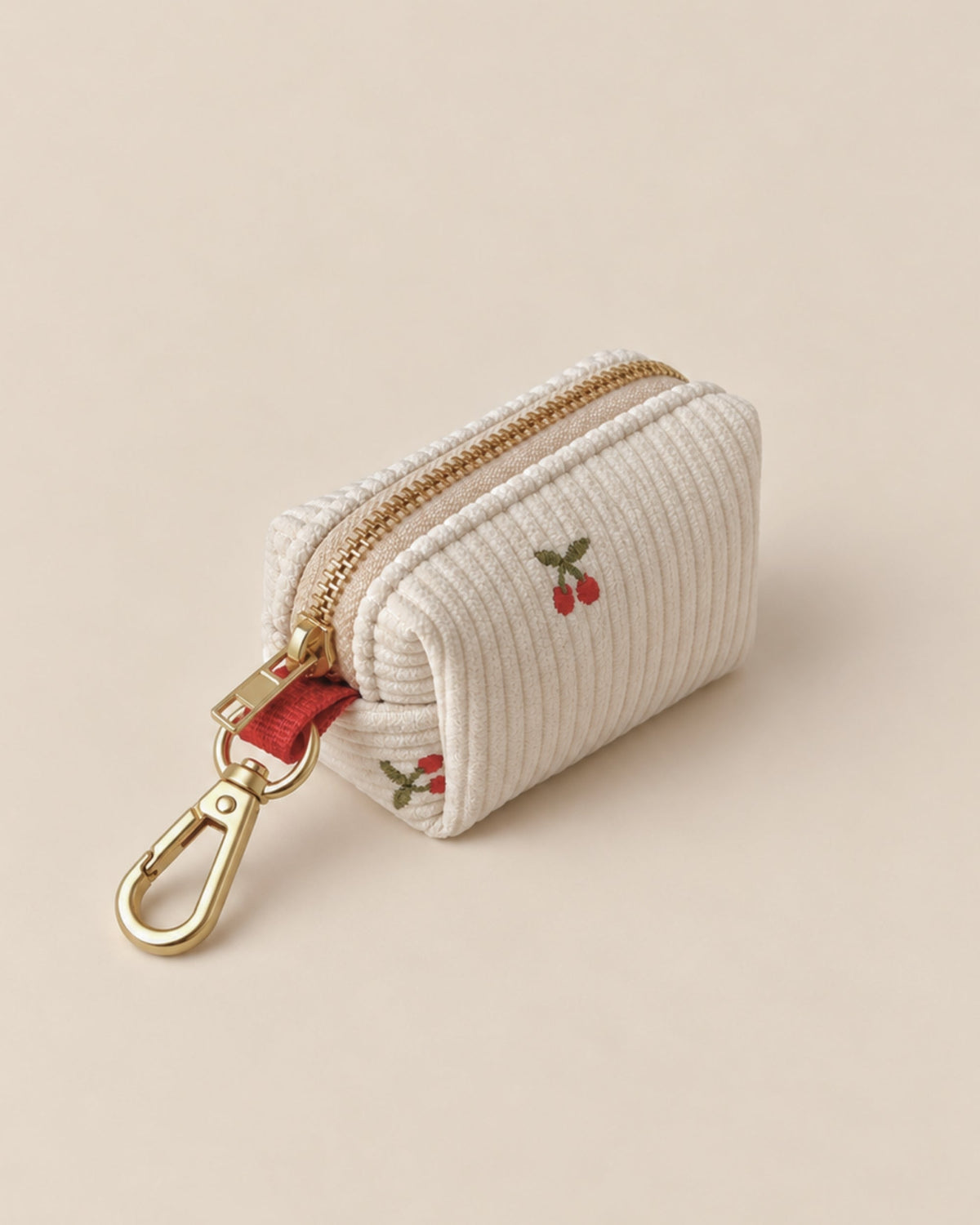 Cherry corduroy poop bag holder